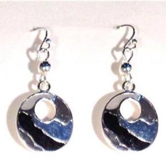 NAUTICAL BLACK BLUE GRAY WAVE NECKLACE & EARRINGS - Picture 3 of 3